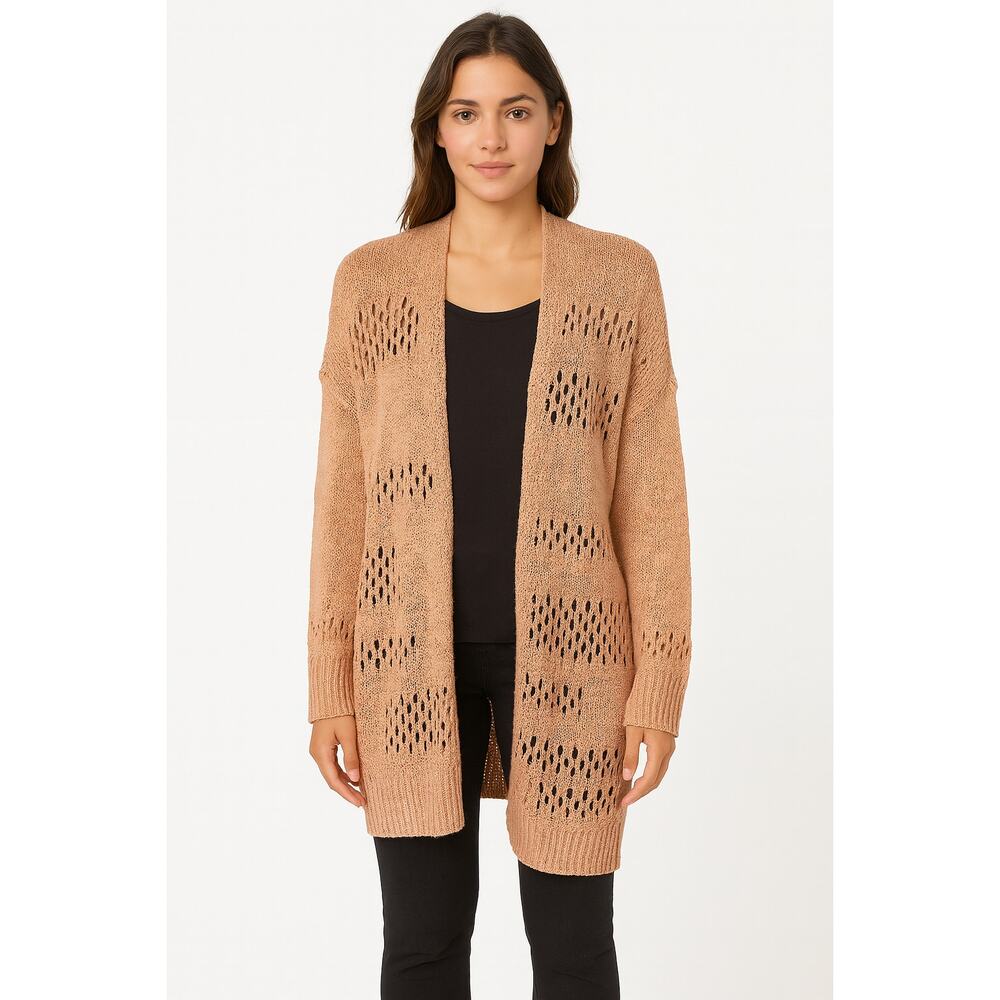 Grecerelle Womens Large Open Front Knit Cardigan Peach Long